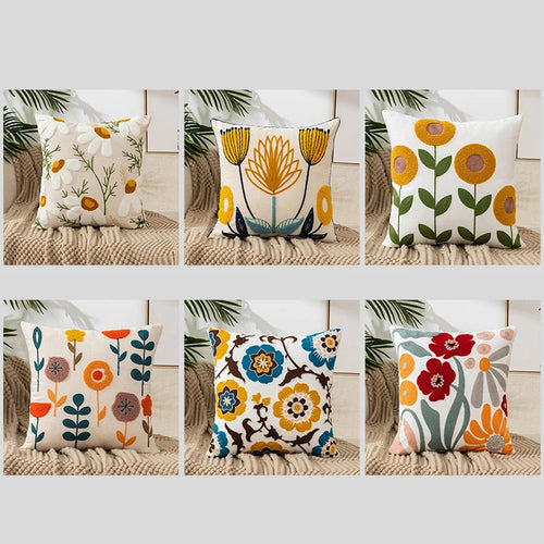 Flower Embroidery Throw Pillow Cover