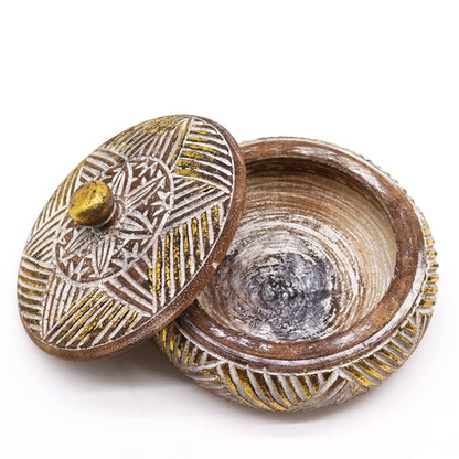 Round Wooden Gold & Natural Trinket Jewellery Box